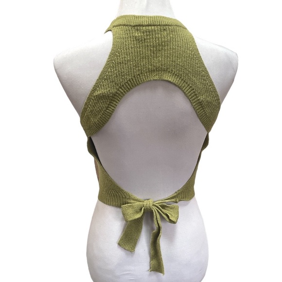 Zaful Knit Ribbed Open Back Cropped Top Olive Green Size Small - Picture 2 of 6
